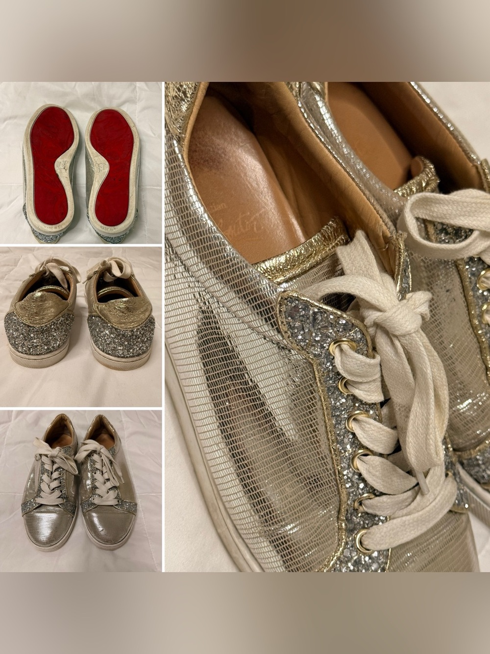 Christian Louboutin Metallic Silver Glitter Low-Top Sneakers